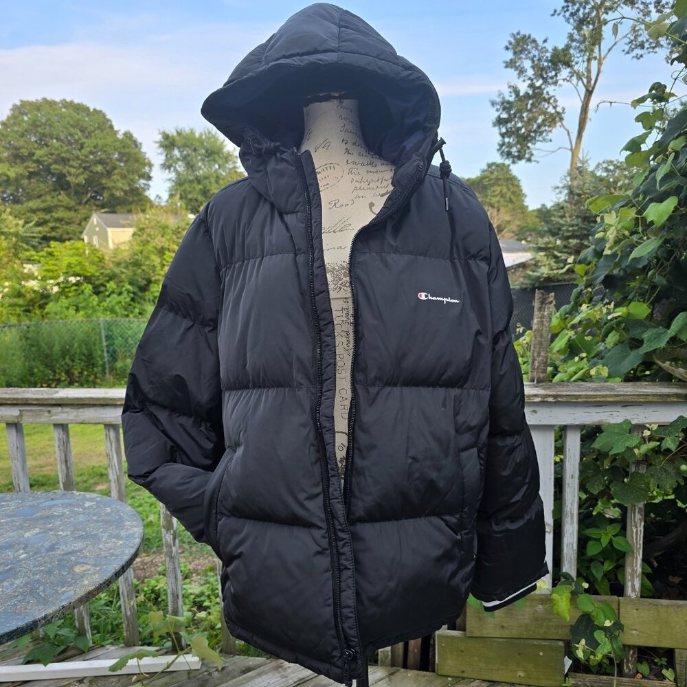 Champion Quilted Puffer Hooded Jacket Dark Blue Full Zipper Men's Size XL - Picture 9 of 11